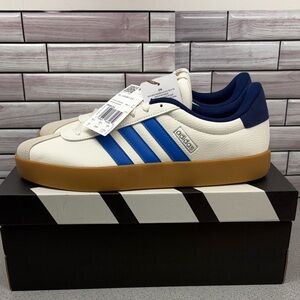 New Adidas VL Court 3.0 Men’s size 10 Off White/Blue/Beige suede/Gun bottoms